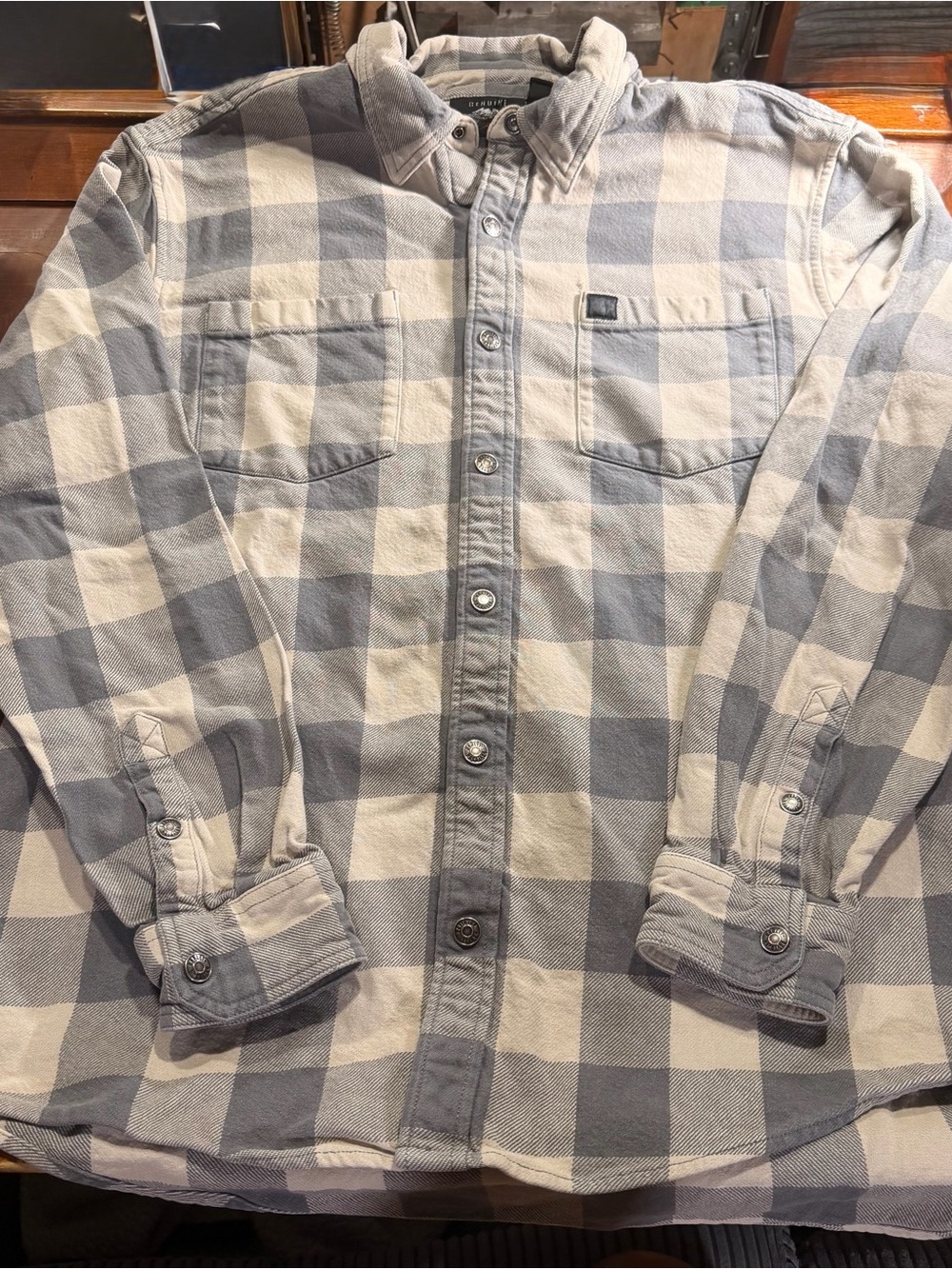 Harley-Davidson Heavy Flannel Shirt #1 Racing Logo Gray Plaid W/ Snaps Men’s XL